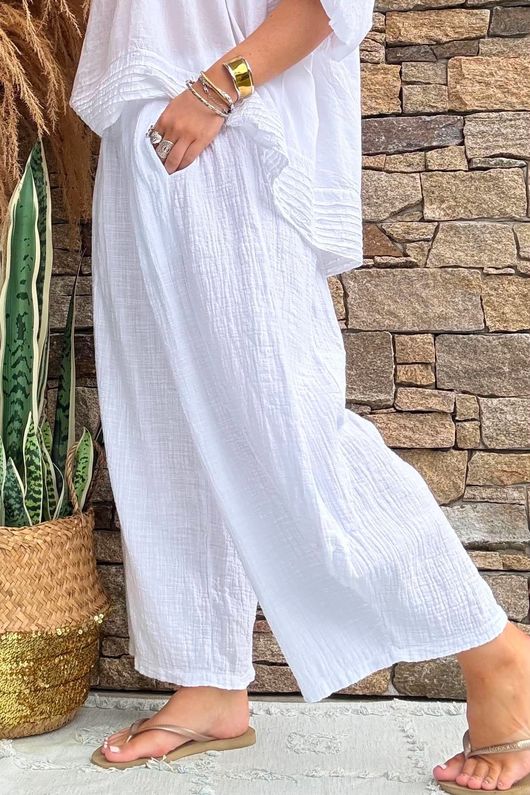 Annie Cushion Cotton Barrel Culotte Pant White